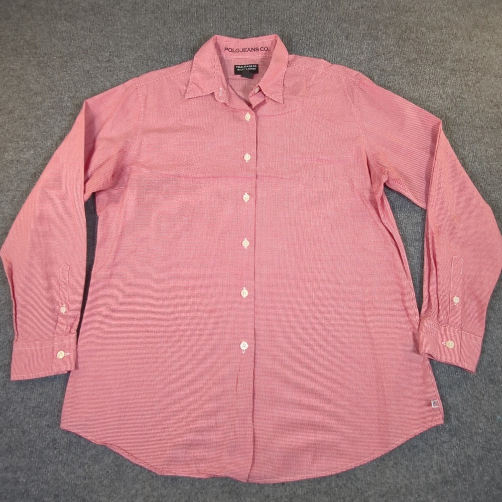 Polo Jeans Co Ralph Lauren Mens Large Gingham Check Button Down Shirt Red L 2664